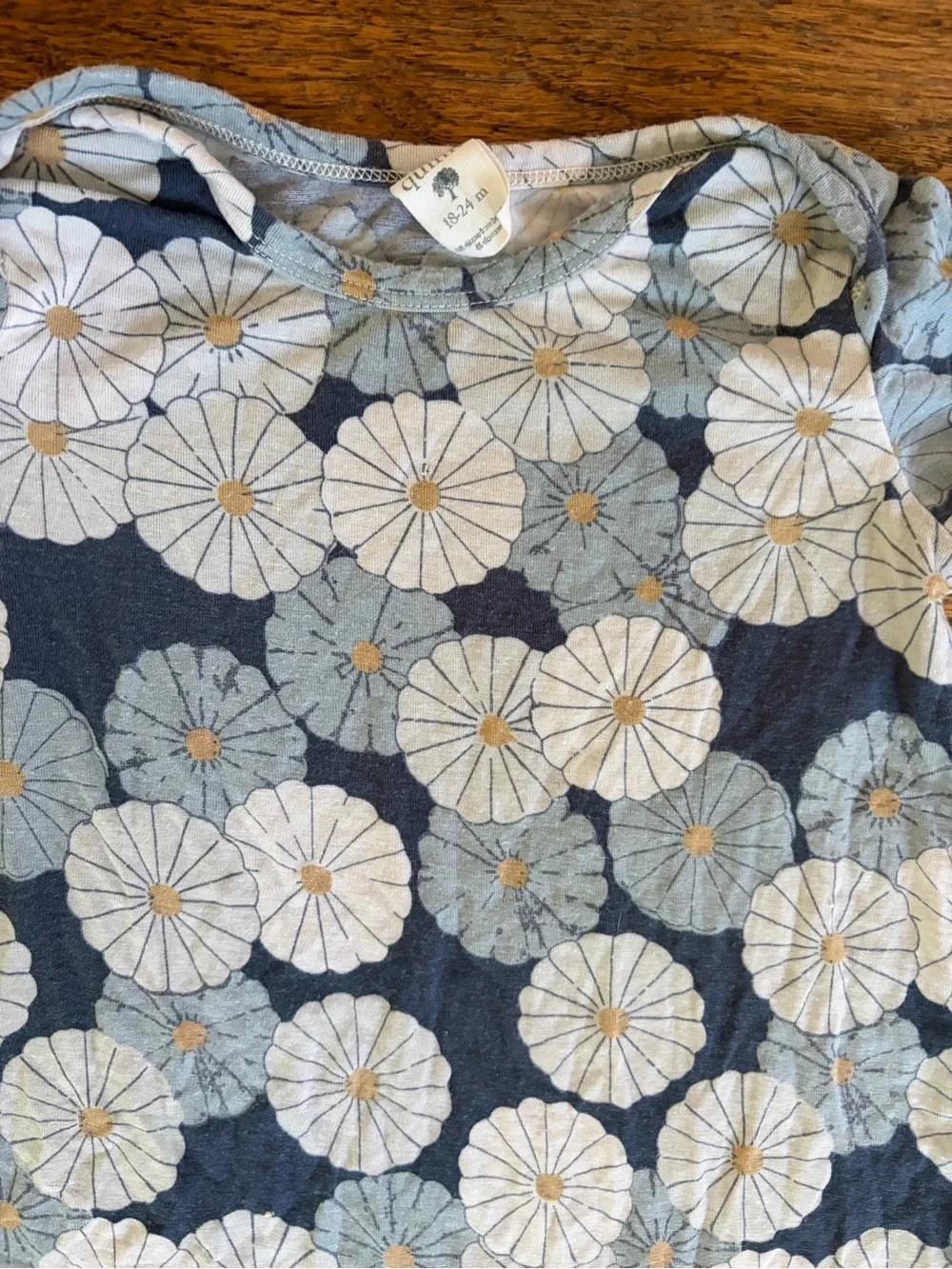 Kate Quinn 18-24 Months Bamboo Mid Century Daisy Floral Blue Snap Shortie Romper